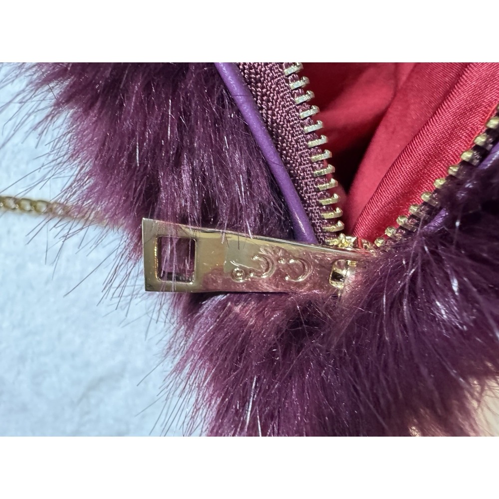 Charming Charlie Faux Fur Crossbody Bag Plum Burgundy Gold Chain Small Purse - Picture 4 of 5